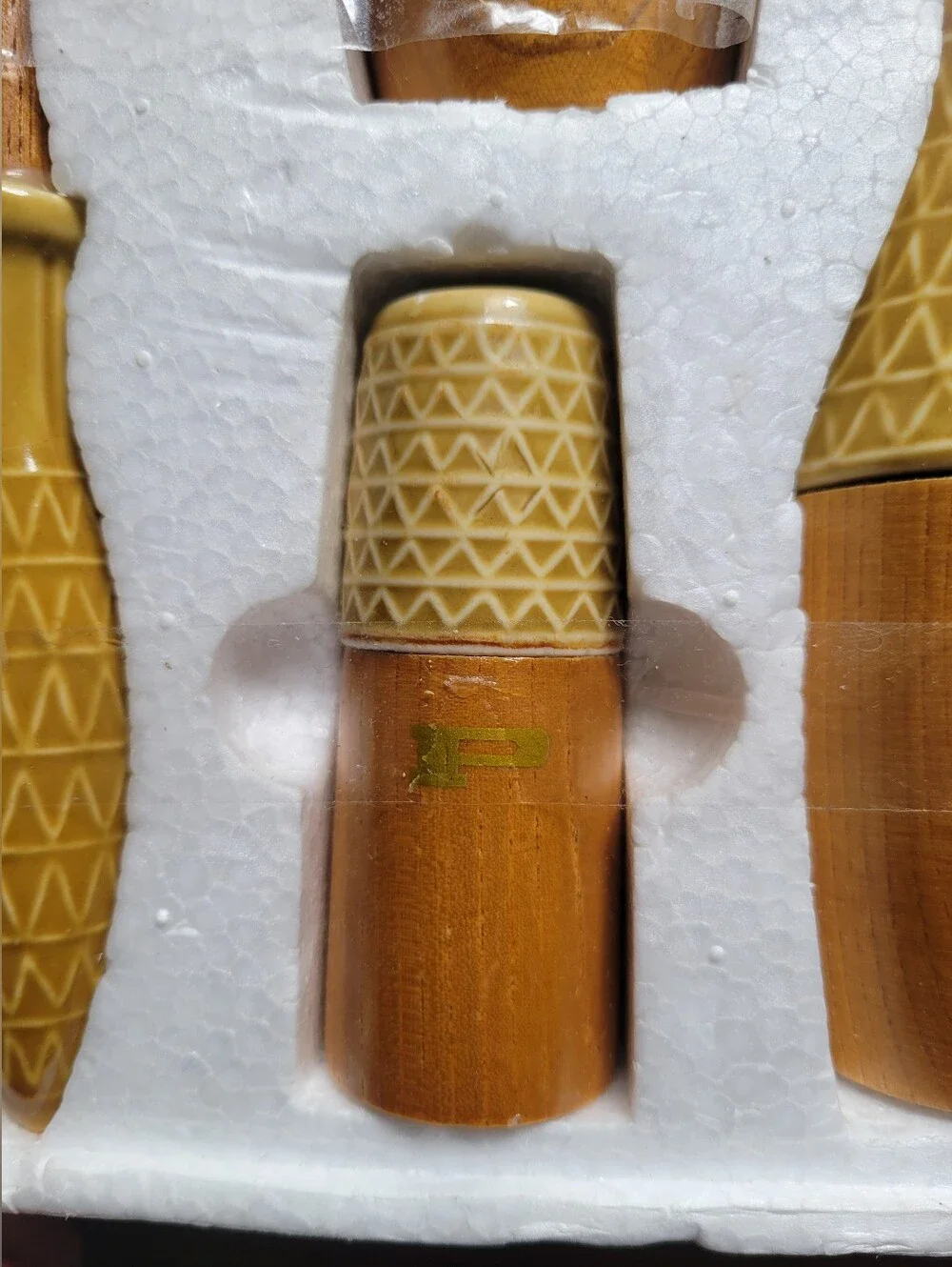 Vtg House of Fisher 6pc Salad Condiment Set MCM Wood Ceramic Japan In Styrofoam